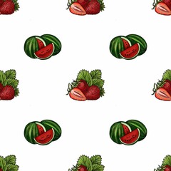 Small Seamless Pattern Design with Strawberry and Watermelon