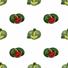 Small Seamless Pattern Design with Watermelon and Melon