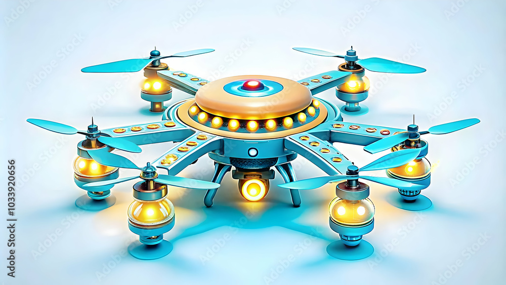 Poster futuristic drone light show concept: close-up macro of led drones synchronized in night sky with vib