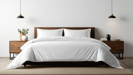 Elegant bedding set mockup featuring a duvet, pillows, and bedsheets. Perfect for showcasing your textile designs
