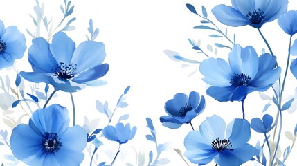 Watercolor blue flowers clip art set, vector illustration, simple and clean, white background
