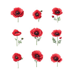 Obraz premium Stylized Art Deco Design Featuring a Bold Set of Red Poppy Blooms
