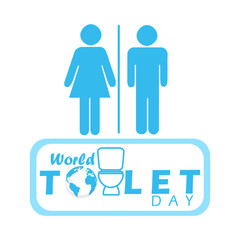 World Toilet Day to celebrate on November 19th. Male and female symbols with toilet and earth icons on white background.