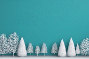 3D render of white Christmas trees on a turquoise background. Minimal Christmas and New Year concept. 