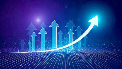 Growth up arrow sign business success graphic design on an abstract direction icon background for a web banner that represents a market trend
