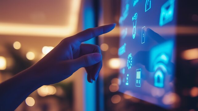 hand using touch thermostats, dimmers smart home devices