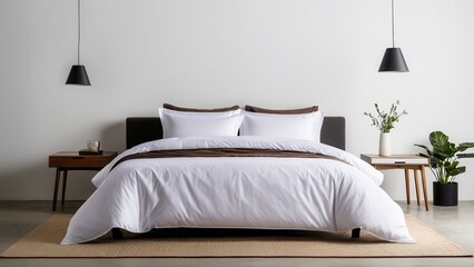Elegant bedding set mockup featuring a duvet, pillows, and bedsheets. Perfect for showcasing your textile designs
