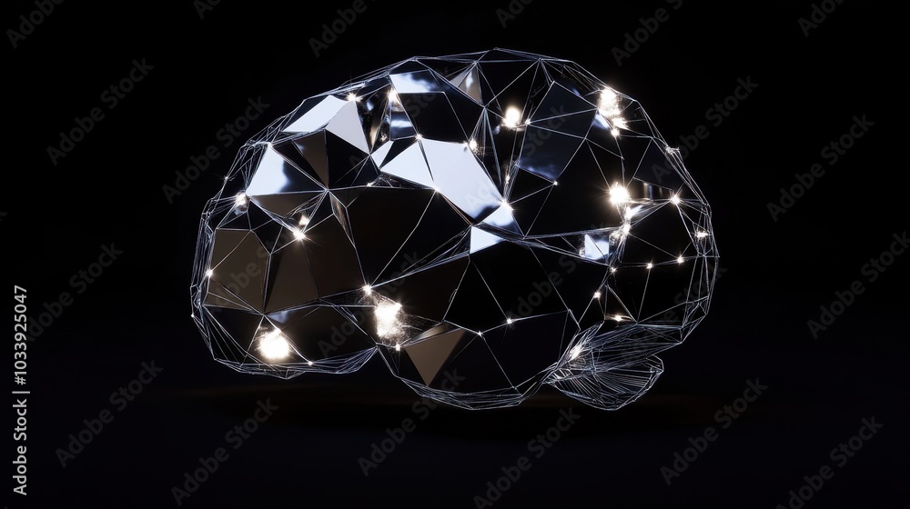 Aufkleber futuristic glowing polygonal brain with bright neural connections in 3d render