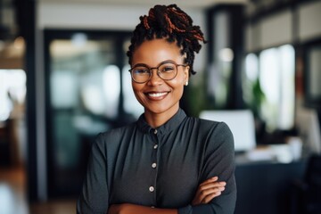 Black woman smiling crossing arms hairstyle adult smile.