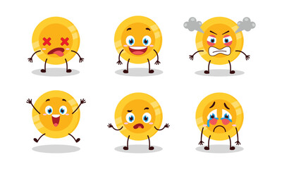 cute coin cartoon with many expressions vector illustration