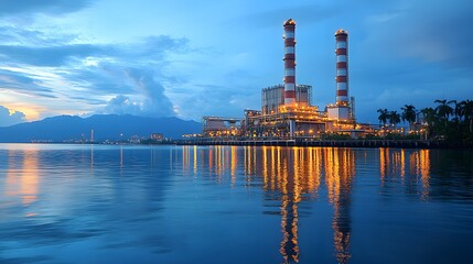 Naklejka premium Clean energy power plant using renewable sources to generate electricity and meet ESG requirements