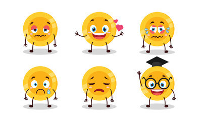 funny coin cartoon character with different pose activity vector illustration