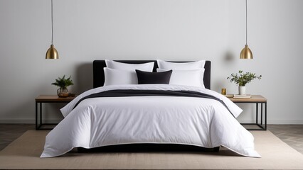 Elegant bedding set mockup featuring a duvet, pillows, and bedsheets. Perfect for showcasing your textile designs