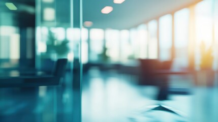 Abstract Office Interior with Glass Walls and Blurred Background