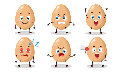 funny chicken egg cartoon with many expressions vector illustration