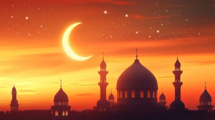 Mosque Silhouette at Sunset