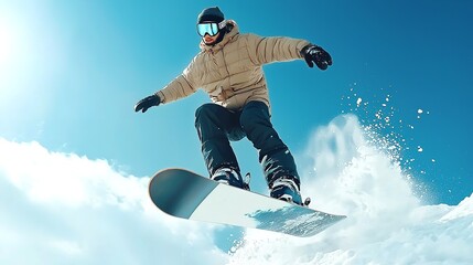 one snowboarder snowboarding in winter mountains