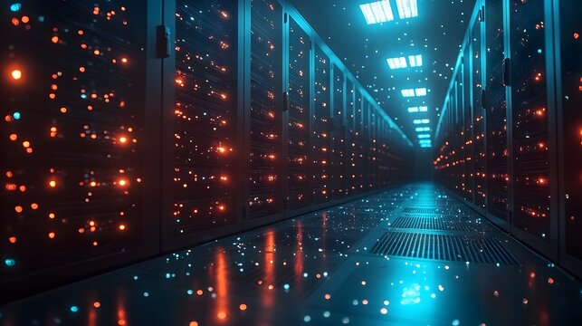 A professional working on a secure server in a data center, ensuring the protection of client information from cyber threats