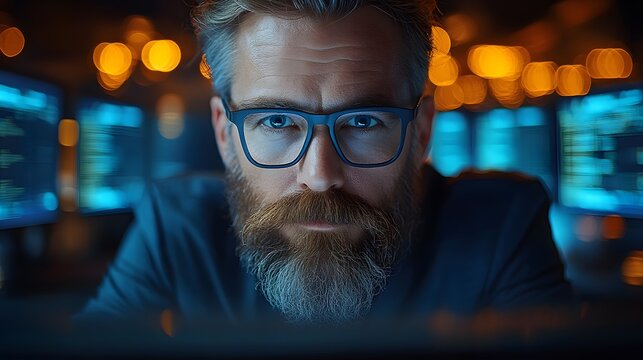 A professional working on a secure server in a data center, ensuring the protection of client information from cyber threats