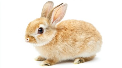 Obraz premium Adorable Rabbit in Bright Isolation - Close-up of a Cute Bunny Standing Alone on White Background with Soft Shadows