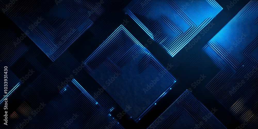Poster dark blue abstract background with glowing square geometric lines. modern shiny blue lines pattern. 