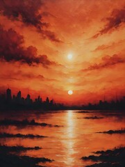 Fototapeta premium A bright sunset orange backdrop with a textured, painterly effect, capturing the warmth and intensity of a summer evening