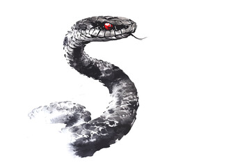 2025年巳年年賀状素材水墨画風