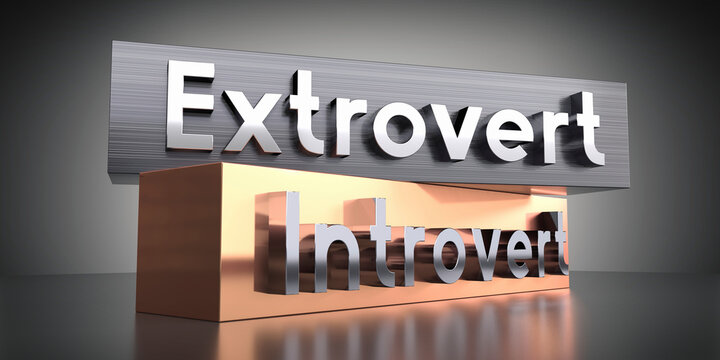 Extrovert, introvert - words on metal blocks - 3D illustration