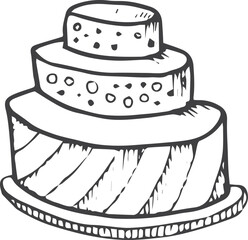 Cake drawing. Birthday symbol. Sweet bakery doodle