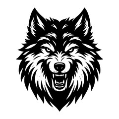 Wolf head silhouette isolated on white background 