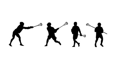 Lacrosse player silhouette. Set lacrosse player silhouette isolated on a white background.