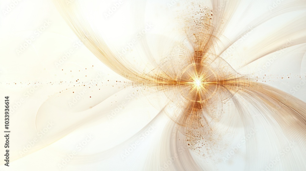 Poster delicate quantum cross in the center of an abstract vortex of light waves and particles,