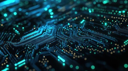 Obraz premium detailed shot of a circuit board with techno dots representing electronic connections.