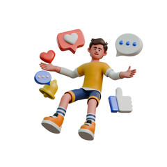 3D Social Media Character Comment Goals Like Megaphone Influencer Technology Digital Communication Content Creator Mobile Network Online