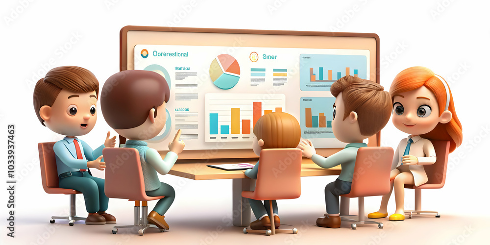 Poster colleagues analyzing data on a digital screen in candid office meeting shot - emphasizing teamwork a