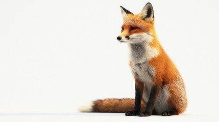 Obraz premium Red Fox Sitting on a White Background