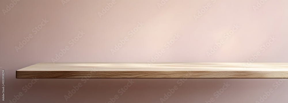 Poster 2. a minimalistic wooden table against a soft pastel backdrop, emphasizing the empty space