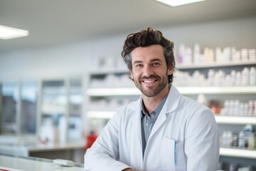 Fototapeta premium A pharmacist woman medicine smiling adult.