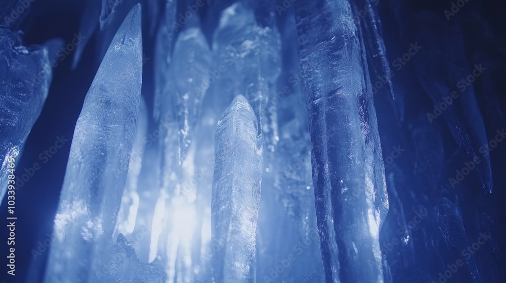 Poster close-up view of icicles inside a cave