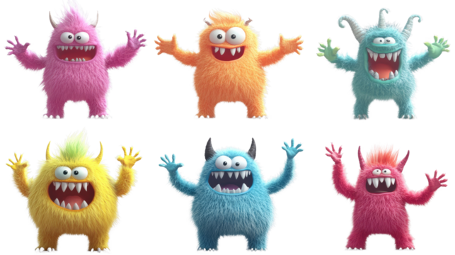 A playful cartoon monster with bright colors and a friendly smile