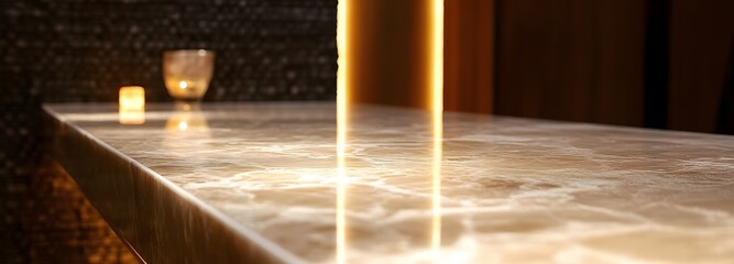 3. A luxurious marble surface illuminated by soft, ambient lighting, creating an inviting atmosphere