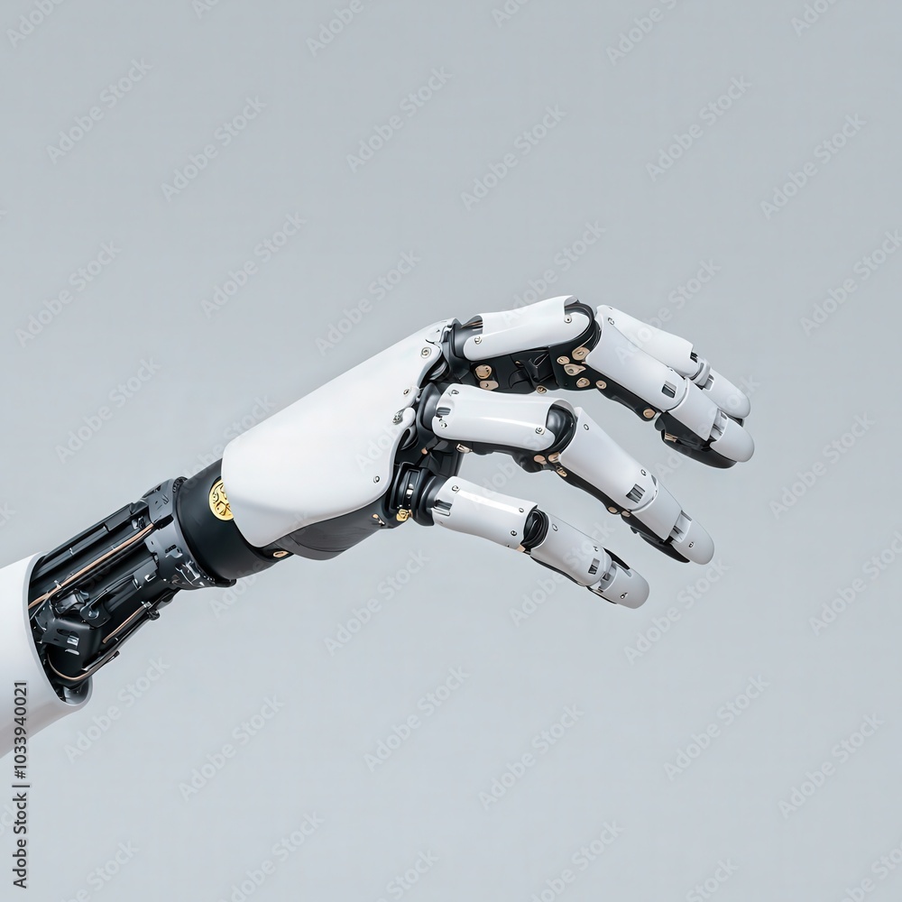 Poster a close-up view of a robotic hand demonstrating intricate design and advanced engineering. the hand 