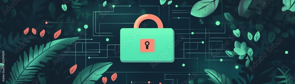 Poster big coding object, wellness and network links, secure checkout with environmental protection focus, 