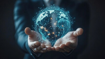 Businessman Holding Digital World