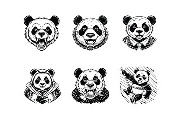 Panda and Bear Designs, Unique Vector Logos and Silhouettes Collection