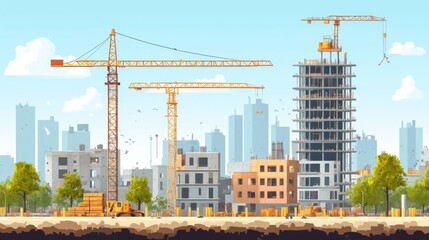 Naklejka premium Urban Construction Scene