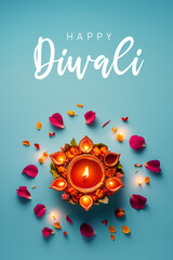 Diwali Diyas in a Circular Pattern with a Decorative Border