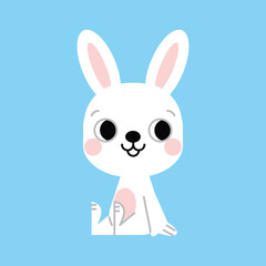 Cute smiling Easter bunny sitting. Cute rabbit in cartoon style. Vector illustration of kawaii animal.
