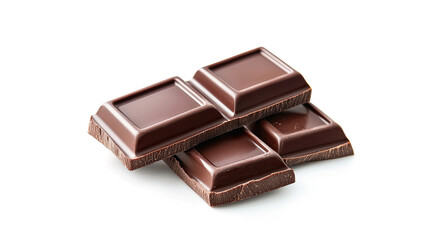 Delicious dark chocolate pieces on a white isolate background.