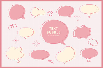 Cute speech bubble doodle isolated pastel with frame elements illustration set. Speech talking thinking box. Dialogue cloud. 8 bit. For game development, mobile app, graphic, social media